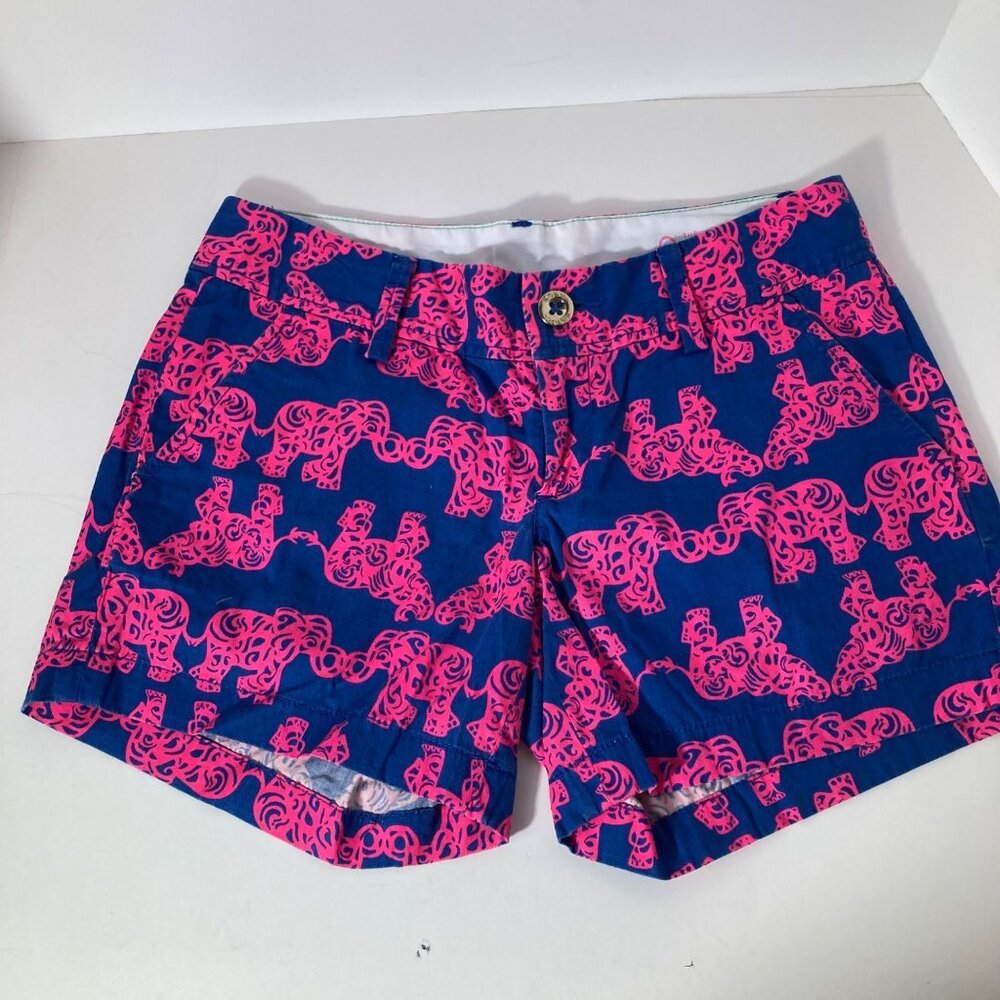 Womens Lilly Pulitzer The Callahan Shorts Elephants Blue Pink 0 Cotton